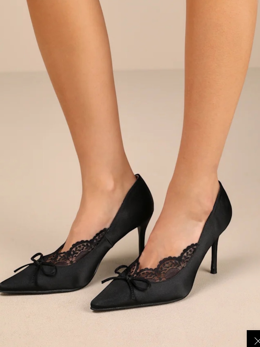 Lulu's Black Lace-Trim High Heel Pumps